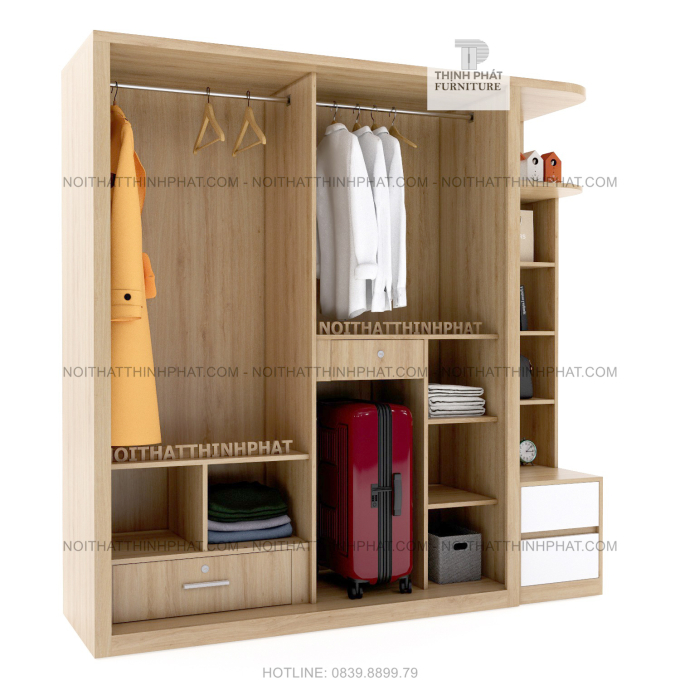 Tủ Quần Áo Cửa Lùa Kèm Kệ Trang Trí 1m8 X 2m, Thiết Kế Đẹp, Đa Năng TQA17