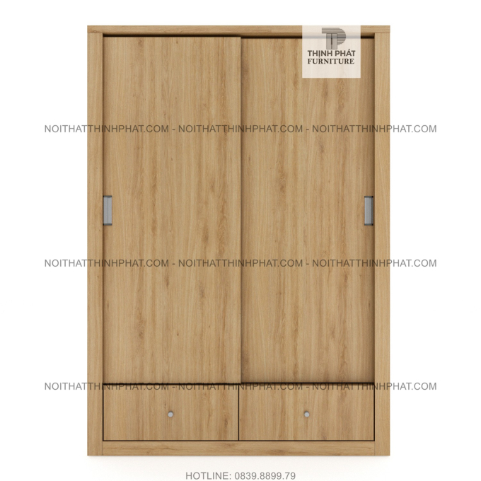 Tủ Quần Áo Cửa Lùa Kết Hợp 2 Hộc Kéo Ngoài Màu Gỗ Nâu Đỏ Sang Trọng (1M4 X 2M) TQA53