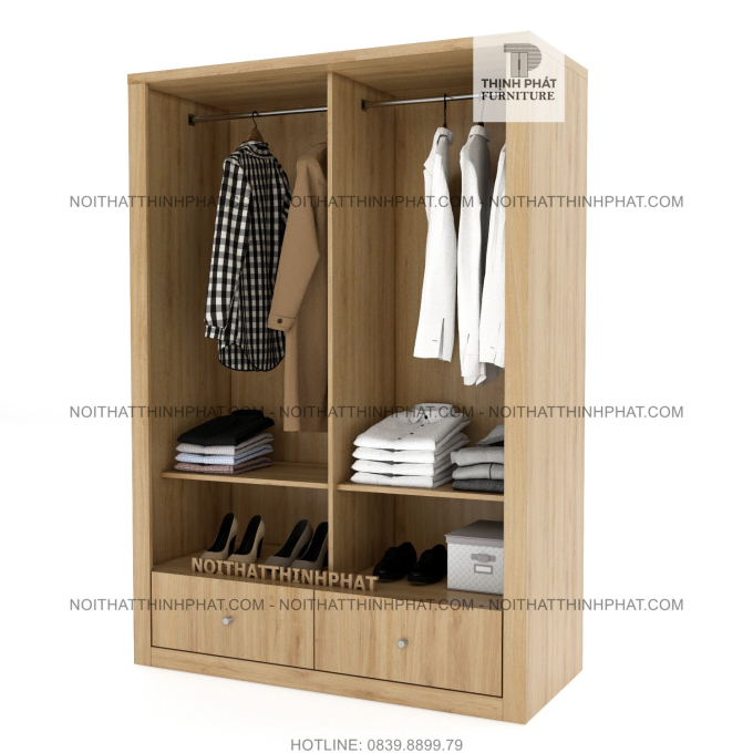 Tủ Quần Áo Cửa Lùa Kết Hợp 2 Hộc Kéo Ngoài Màu Gỗ Nâu Đỏ Sang Trọng (1M4 X 2M) TQA53