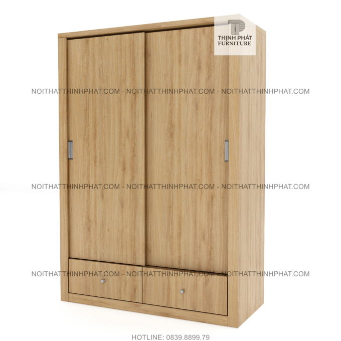 Tủ Quần Áo Cửa Lùa Kết Hợp 2 Hộc Kéo Ngoài Màu Gỗ Nâu Đỏ Sang Trọng (1M4 X 2M) TQA53