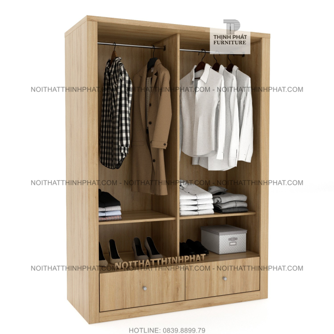 Tủ Quần Áo Cửa Lùa Kết Hợp 2 Hộc Kéo Ngoài Màu Gỗ Nâu Đỏ Sang Trọng (1M4 X 2M) TQA53
