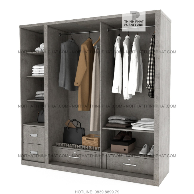 Tủ Quần Áo Cửa Lùa kết hợp cửa mở, 2 Hộc Kéo Bên Ngoài (TQA112)