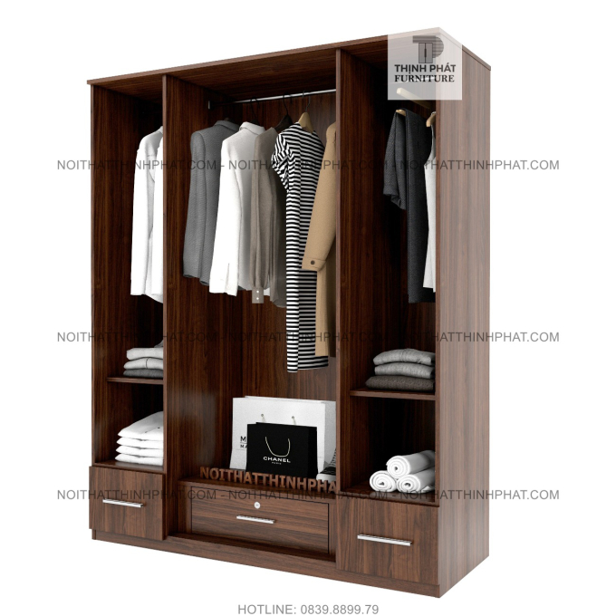 Tủ Quần Áo Cửa Mở 2 Hộc Kéo Ngoài Màu Vân Gỗ Sang Trọng (1m6 x 2m) TQA87
