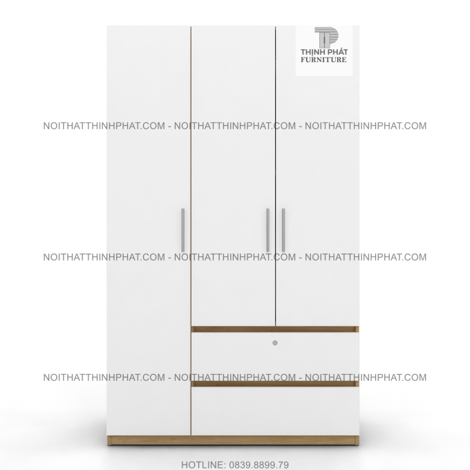 Tủ Quần Áo Cửa Mở 3 Cánh Kết Hợp 2 Hộc Kéo Ngoài Gỗ Công Nghiệp Mdf Phủ Melamine TQA49 (1M2 x 2M)