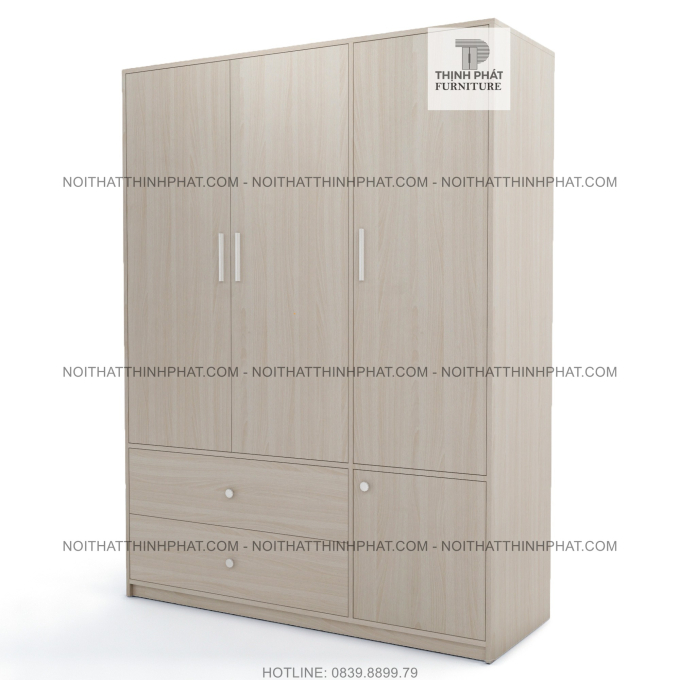 Tủ Quần Áo Gỗ Công Nghiệp 3 Cửa Mở Màu Vân Gỗ Sang Trọng 1M4 X 2M TQA48