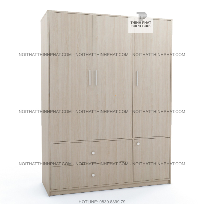 Tủ Quần Áo Gỗ Công Nghiệp 3 Cửa Mở Màu Vân Gỗ Sang Trọng 1M4 X 2M TQA48