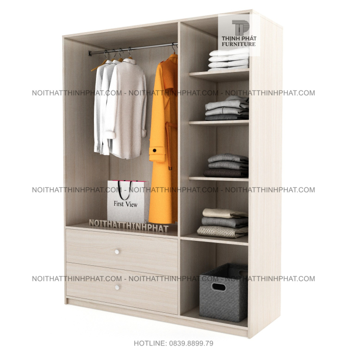 Tủ Quần Áo Gỗ Công Nghiệp 3 Cửa Mở Màu Vân Gỗ Sang Trọng 1M4 X 2M TQA48