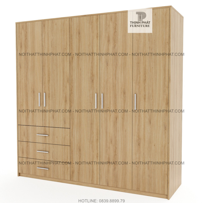 Tủ Quần Áo Gỗ Công Nghiệp 5 Cửa Mở Hiện Đại Màu Gỗ Sồi  TQA29-3