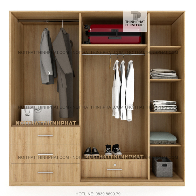 Tủ Quần Áo Gỗ Công Nghiệp 5 Cửa Mở Hiện Đại Màu Gỗ Sồi  TQA29-3