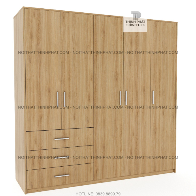 Tủ Quần Áo Gỗ Công Nghiệp 5 Cửa Mở Hiện Đại Màu Gỗ Sồi  TQA29-3