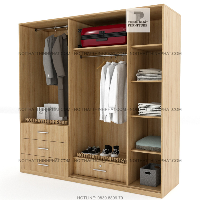 Tủ Quần Áo Gỗ Công Nghiệp 5 Cửa Mở Hiện Đại Màu Gỗ Sồi  TQA29-3