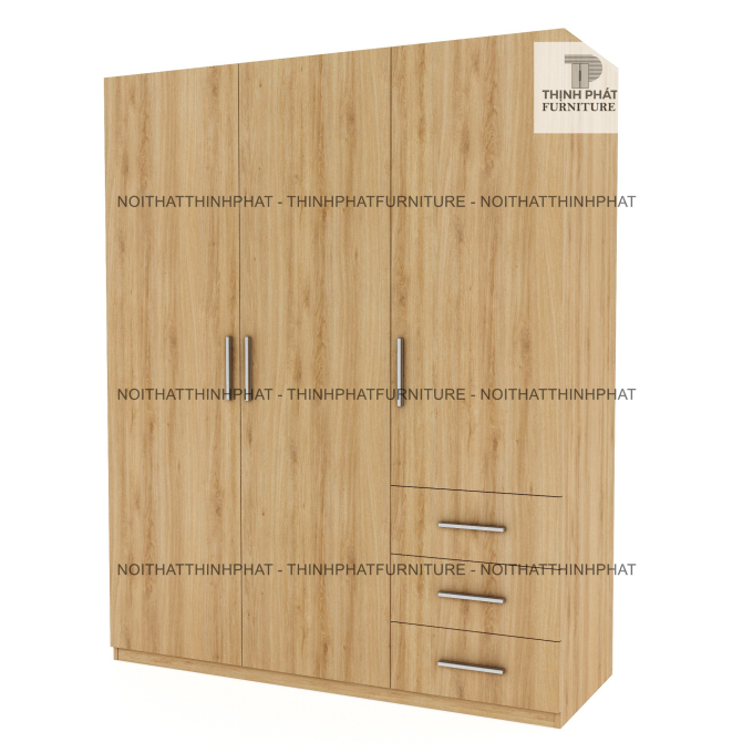 Tủ Quần Áo Gỗ Công Nghiệp Cửa Mở, 3 Cánh Màu Vân Gỗ, Sang Trọng, Hiện Đại (1M6 X 2M) TQA74  