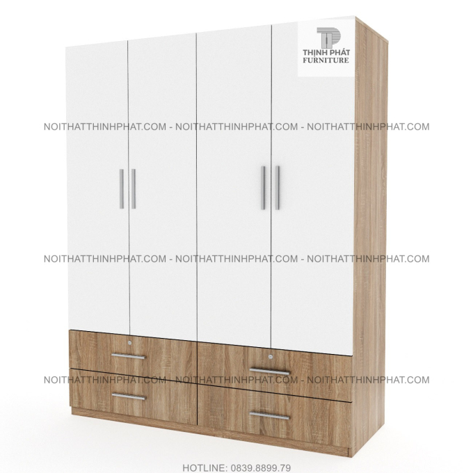 Tủ Quần Áo Gỗ Công Nghiệp Cửa Mở 4 hộc kéo ngoài Màu Vân Gỗ phối trắng Hiện Đại (1M6 X 2M) TQA70