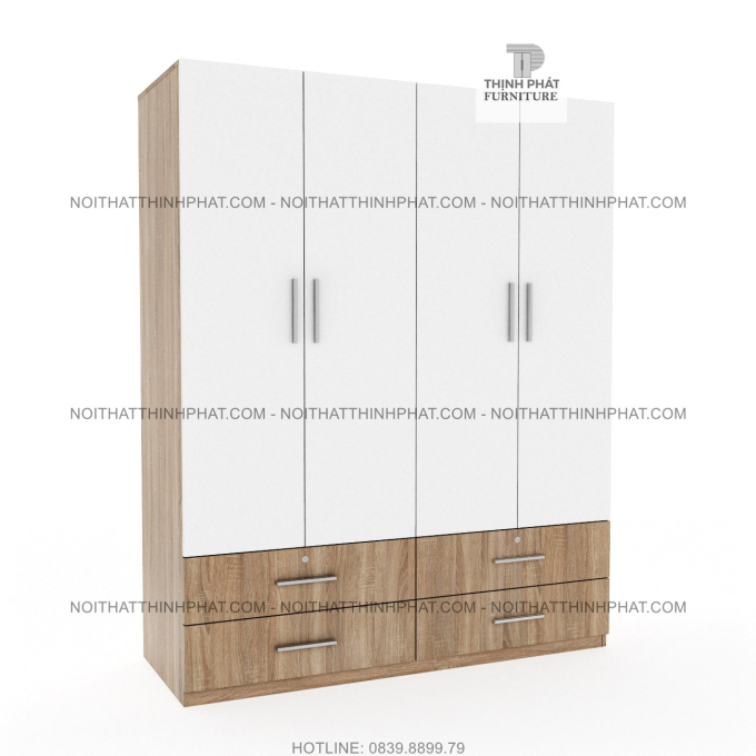 Tủ Quần Áo Gỗ Công Nghiệp Cửa Mở 4 hộc kéo ngoài Màu Vân Gỗ phối trắng Hiện Đại (1M6 X 2M) TQA70
