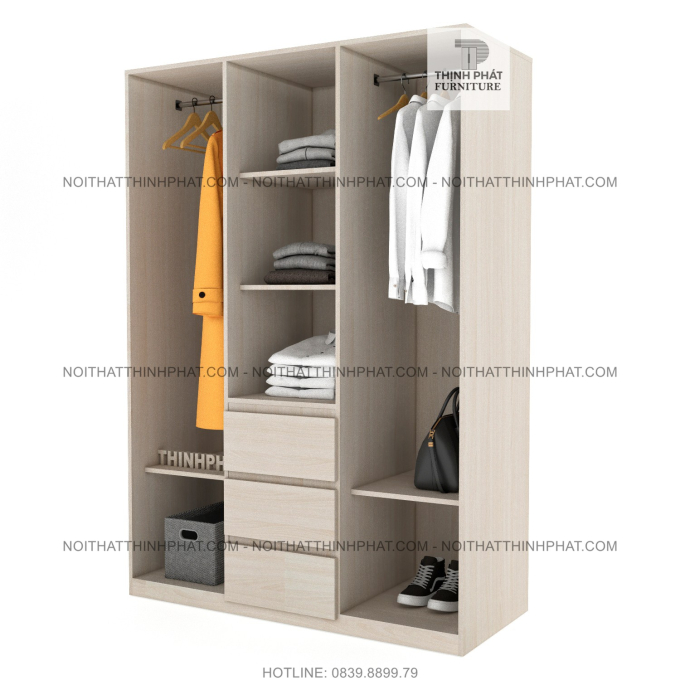 Tủ Quần Áo Gỗ Công Nghiệp Cửa Mở Đa Năng Màu Gỗ Sang Trọng TQA30