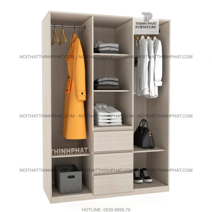 Tủ Quần Áo Gỗ Công Nghiệp Cửa Mở Đa Năng Màu Gỗ Sang Trọng TQA30