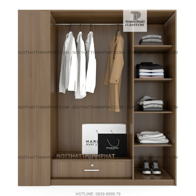 Tủ Quần Áo Gỗ Công Nghiệp Cửa Mở Kết Hợp Kệ Trang Trí Hiện Đại  1m8 x 2m TQA54