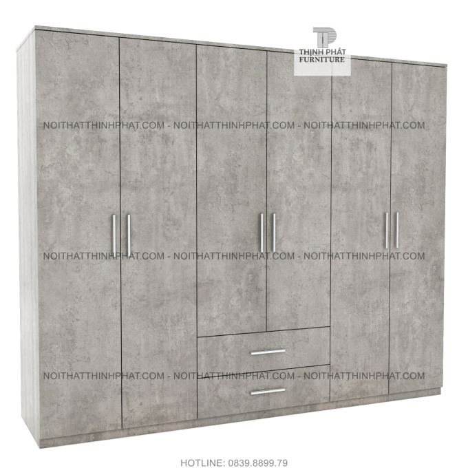 Tủ Quần Áo Gỗ Công Nghiệp Cửa Mở Màu Xi Măng Bê Tông Đẹp Hiện Đại 2M4 X 2M TQA47