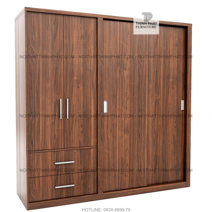 Tủ Quần Áo Gỗ Cửa Lùa Kết Hợp Cửa Mở Đa Năng TQA66 (2M x 2M)