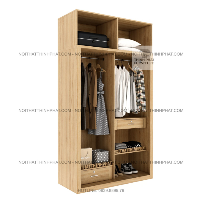Tủ Quần Áo Gỗ MDF 2 Tầng Cửa Lùa Kết Hợp Cánh Mở Hiện Đại TQA122 (1m4 x 2m5)