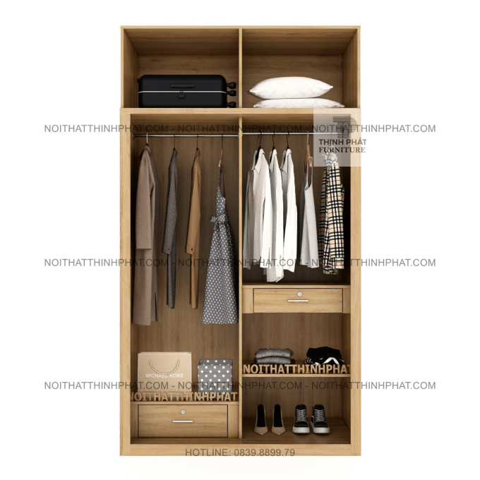 Tủ Quần Áo Gỗ MDF 2 Tầng Cửa Lùa Kết Hợp Cánh Mở Hiện Đại TQA122 (1m4 x 2m5)