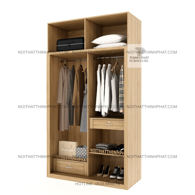 Tủ Quần Áo Gỗ MDF 2 Tầng Cửa Lùa Kết Hợp Cánh Mở Hiện Đại TQA122 (1m4 x 2m5)