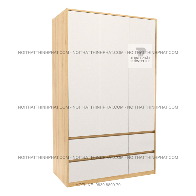 Tủ Quần Áo Gỗ MDF 3 Cánh Không Tay Nắm Hiện Đại Nhiều Hộc Kéo Phong Cách Tối Giản Tại TPHCM TQA115 (1m2 x 2m)