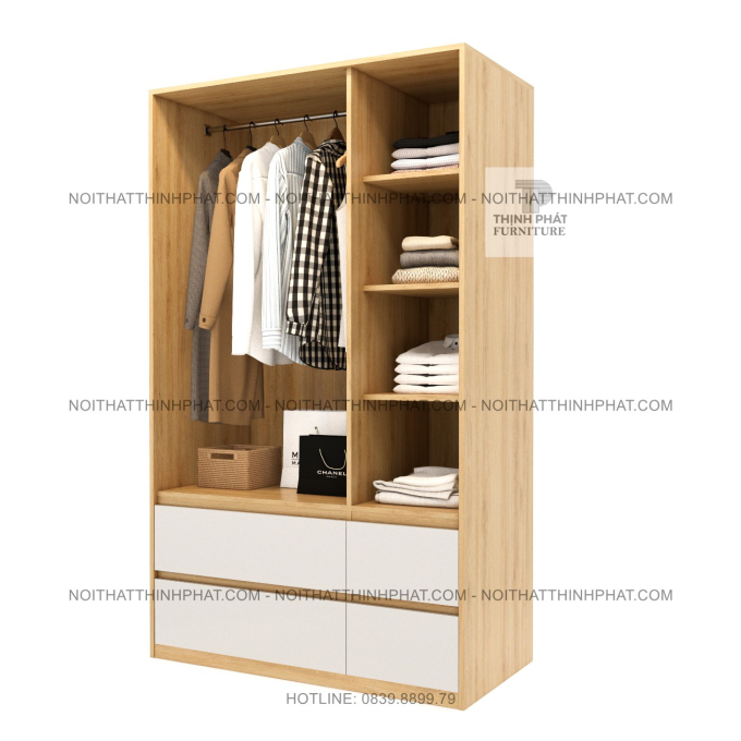 Tủ Quần Áo Gỗ MDF 3 Cánh Không Tay Nắm Hiện Đại Nhiều Hộc Kéo Phong Cách Tối Giản Tại TPHCM TQA115 (1m2 x 2m)