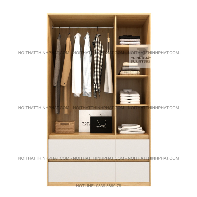Tủ Quần Áo Gỗ MDF 3 Cánh Không Tay Nắm Hiện Đại Nhiều Hộc Kéo Phong Cách Tối Giản Tại TPHCM TQA115 (1m2 x 2m)
