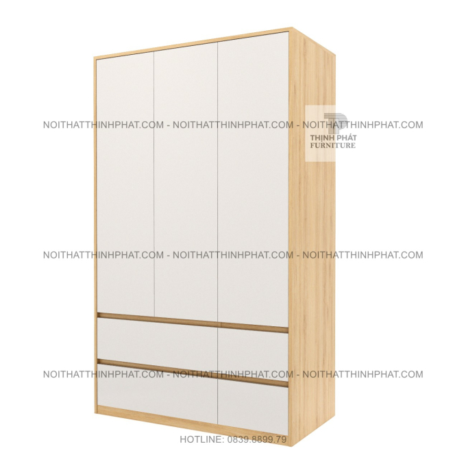 Tủ Quần Áo Gỗ MDF 3 Cánh Không Tay Nắm Hiện Đại Nhiều Hộc Kéo Phong Cách Tối Giản Tại TPHCM TQA115 (1m2 x 2m)