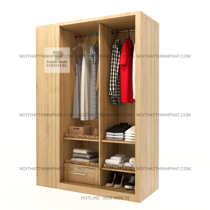Tủ Quần Áo Gỗ MDF Cửa Lùa Kèm Kệ Trang Trí Bên Hông Phong Cách Tối Giản Tại TPHCM TQA133 (1m4 X 2m)