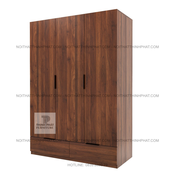 Tủ Quần Áo Gỗ MDF Hiện Đại 3 Cánh 2 Ngăn Kéo Màu Óc Chó Sang Trọng TQA79 (1M4 X 2M)