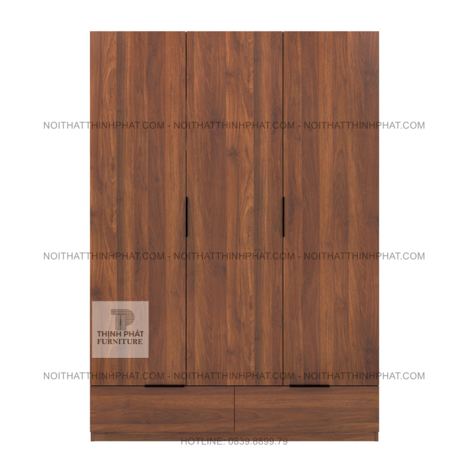 Tủ Quần Áo Gỗ MDF Hiện Đại 3 Cánh 2 Ngăn Kéo Màu Óc Chó Sang Trọng TQA79 (1M4 X 2M)