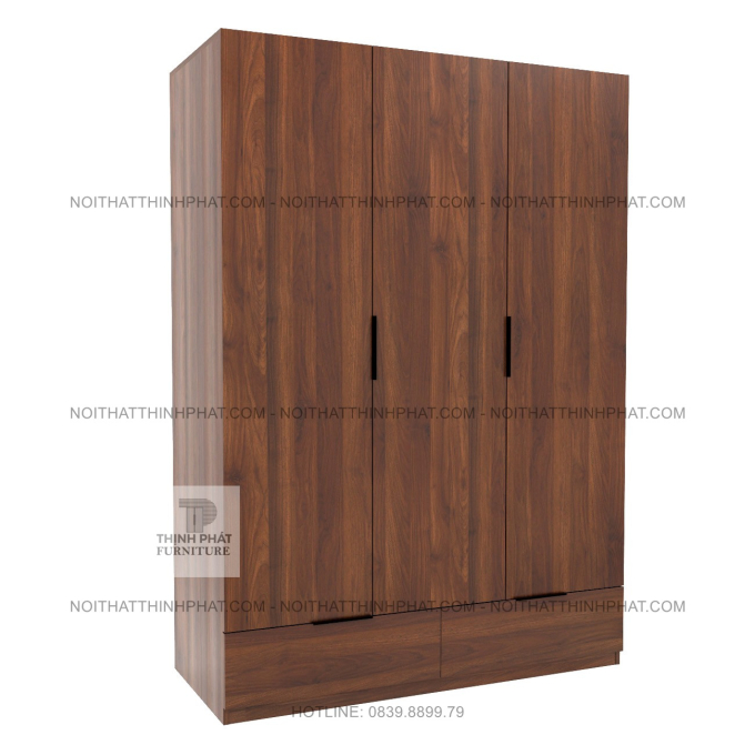 Tủ Quần Áo Gỗ MDF Hiện Đại 3 Cánh 2 Ngăn Kéo Màu Óc Chó Sang Trọng TQA79 (1M4 X 2M)