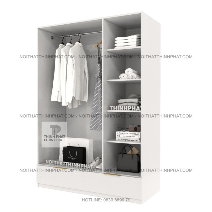 Tủ Quần Áo Gỗ MDF Hiện Đại 3 Cánh 2 Ngăn Kéo Màu Óc Chó Sang Trọng TQA79 (1M4 X 2M)