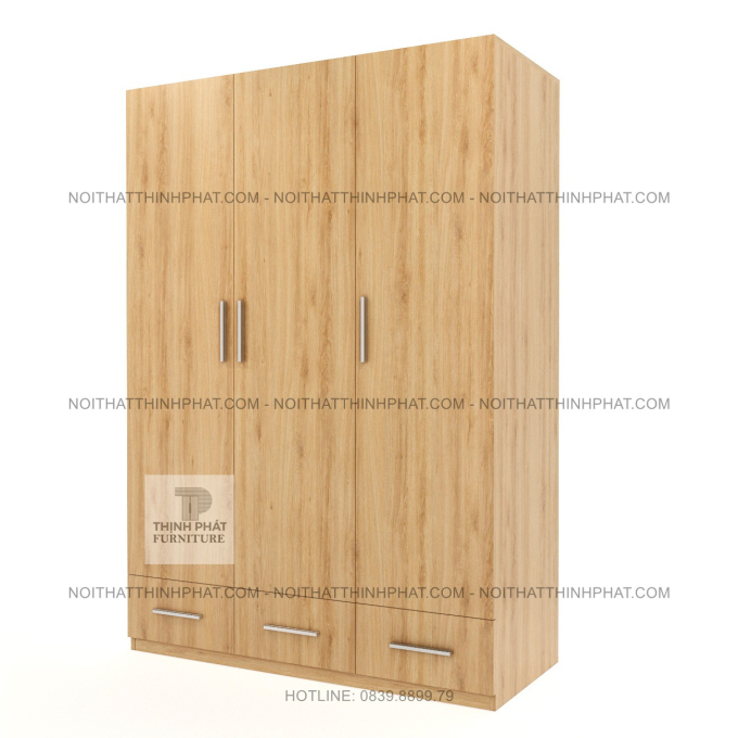 Tủ Quần Áo Gỗ MDF Màu Sồi Sáng 3 Cánh 3 Ngăn Kéo Kiểu Dáng Hiện Đại TQA82