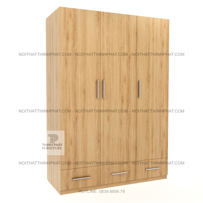 Tủ Quần Áo Gỗ MDF Màu Sồi Sáng 3 Cánh 3 Ngăn Kéo Kiểu Dáng Hiện Đại TQA82