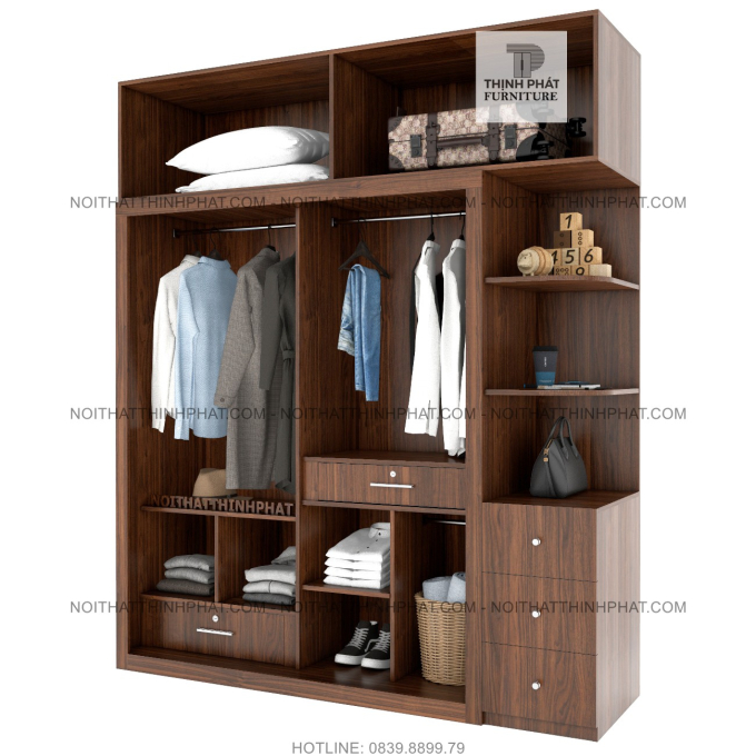 Tủ Quần Áo Kịch Trần 2 Tầng Cửa Lùa Kết Hợp Kệ Trang Trí (TQA108)