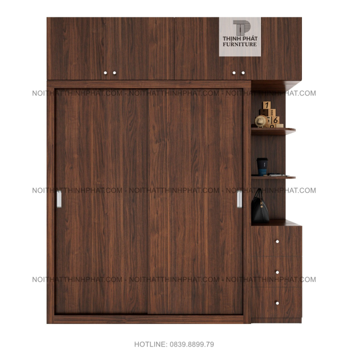 Tủ Quần Áo Kịch Trần 2 Tầng Cửa Lùa Kết Hợp Kệ Trang Trí (TQA108)