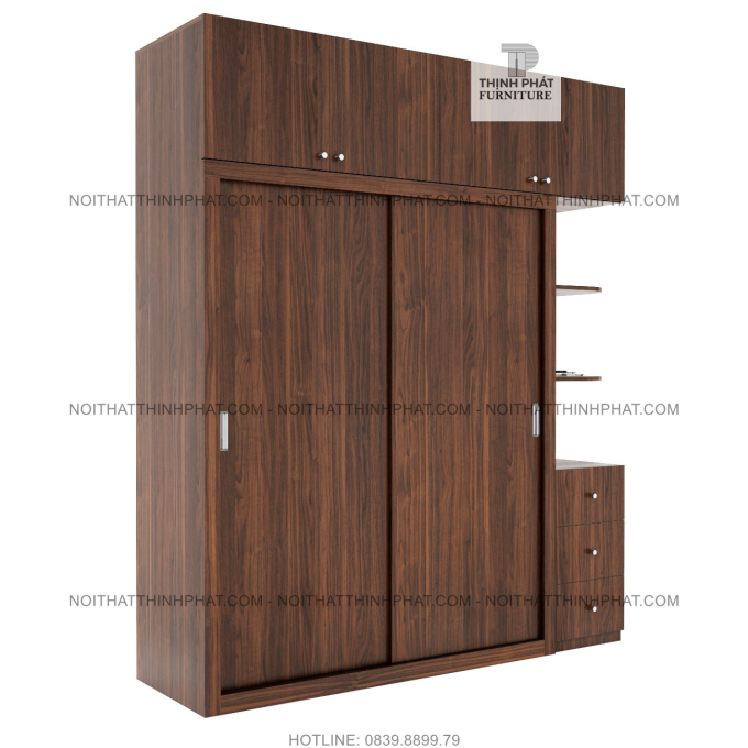 Tủ Quần Áo Kịch Trần 2 Tầng Cửa Lùa Kết Hợp Kệ Trang Trí (TQA108)