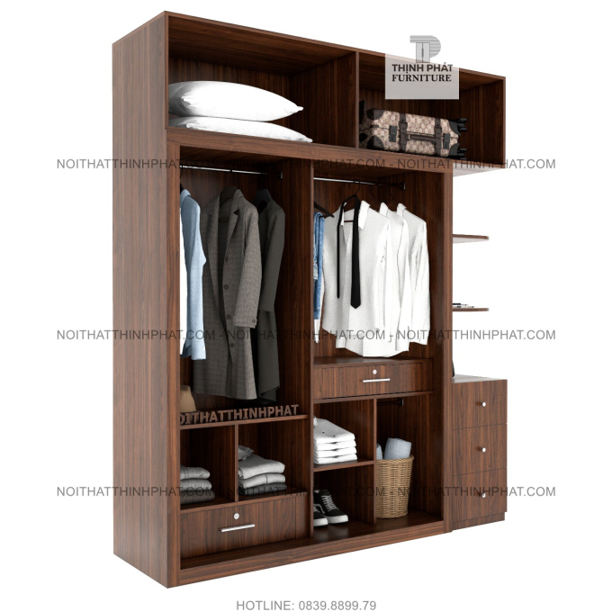 Tủ Quần Áo Kịch Trần 2 Tầng Cửa Lùa Kết Hợp Kệ Trang Trí (TQA108)
