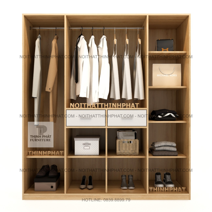 Tủ Quần Áo MDF Hiện Đại Vân Gỗ Cánh Trắng Thiết Kế Đa Ngăn Cao Cấp Tại TPHCM TQA88 (1M6 X 2M)