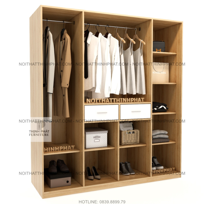  Tủ Quần Áo MDF Hiện Đại Vân Gỗ Cánh Trắng Thiết Kế Đa Ngăn Cao Cấp Tại TPHCM TQA88 (1M6 X 2M) 