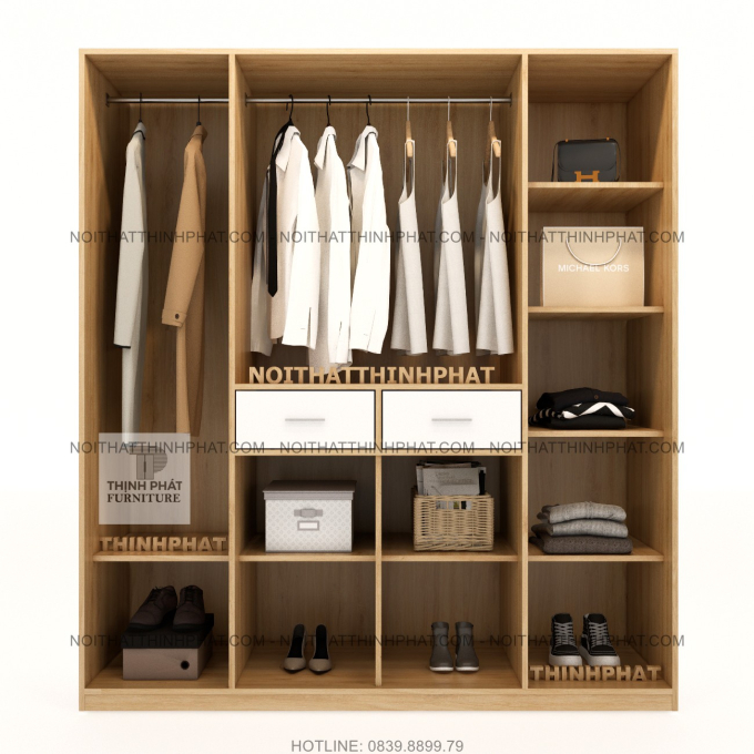  Tủ Quần Áo MDF Hiện Đại Vân Gỗ Cánh Trắng Thiết Kế Đa Ngăn Cao Cấp Tại TPHCM TQA88 (1M6 X 2M) 