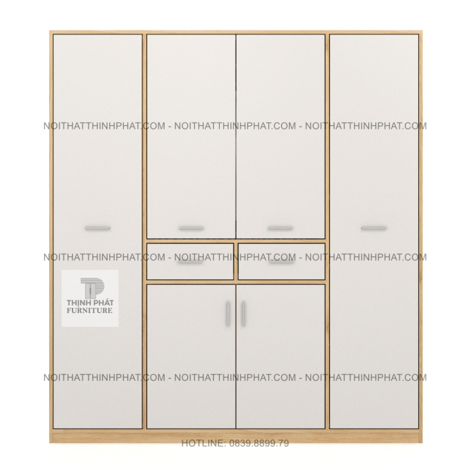 Tủ Quần Áo MDF Hiện Đại Vân Gỗ Cánh Trắng Thiết Kế Đa Ngăn Cao Cấp Tại TPHCM TQA88 (1M6 X 2M)