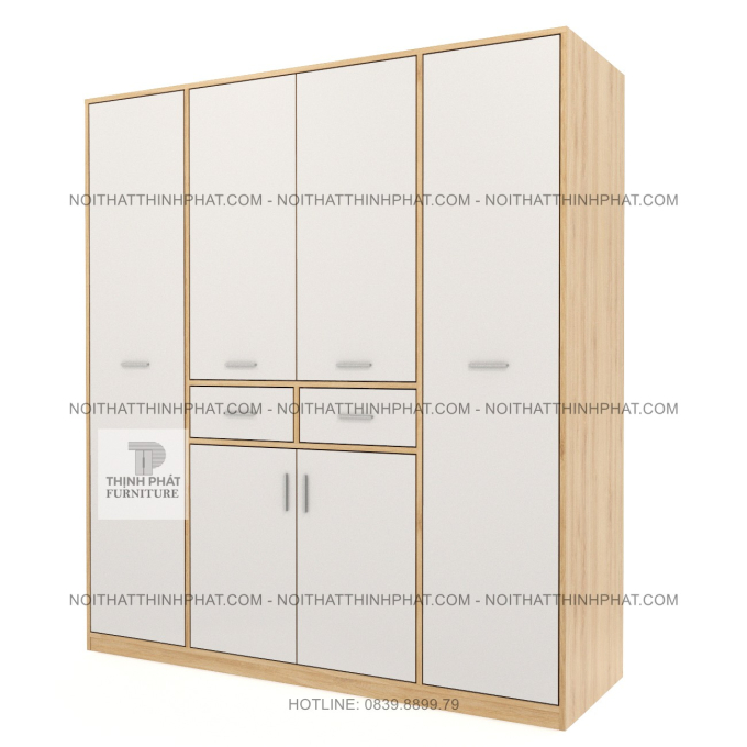 Tủ Quần Áo MDF Hiện Đại Vân Gỗ Cánh Trắng Thiết Kế Đa Ngăn Cao Cấp Tại TPHCM TQA88 (1M6 X 2M)