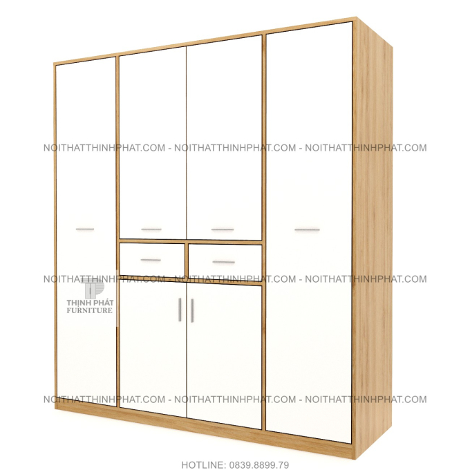  Tủ Quần Áo MDF Hiện Đại Vân Gỗ Cánh Trắng Thiết Kế Đa Ngăn Cao Cấp Tại TPHCM TQA88 (1M6 X 2M) 