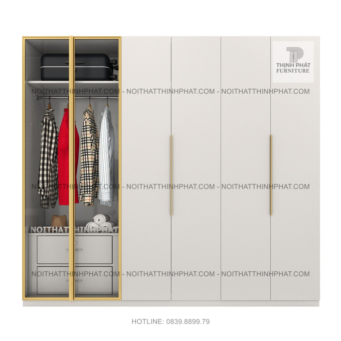 Tủ Quần Áo MDF Kết Hợp Cánh Nhôm Kính Sang Trọng Thiết Kế Tối Giản Hiện Đại TPHCM TQA90 (2M2 X 2M)