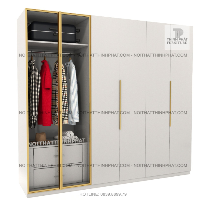 Tủ Quần Áo MDF Kết Hợp Cánh Nhôm Kính Sang Trọng Thiết Kế Tối Giản Hiện Đại TPHCM TQA90 (2M2 X 2M)